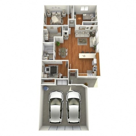 Floor plan for 3 beds, 2 baths, 1157 sqft